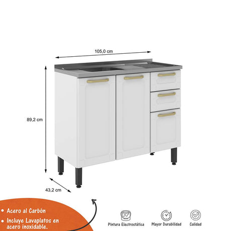 Cocina Integral Multipla Blanco 105 cm Izquierda con Mesón - Cocinas | Bylmo