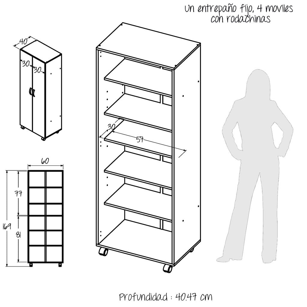Mueble Alicante Blanco Poro 60x169cm con Dos Puertas - Muebles Organizadores | Bylmo