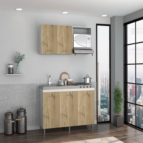 Mueble Inferior con Tres Puertas Lares Duna y Blanco 150 cm Sin Mesón - Cocinas | Bylmo