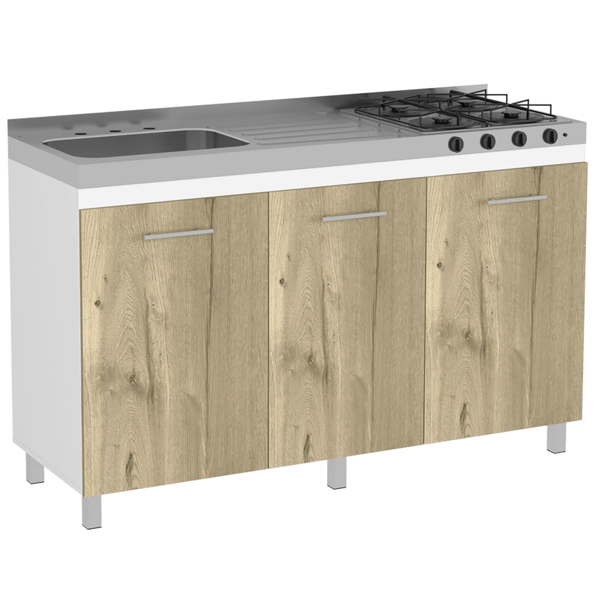 Mueble Inferior con Tres Puertas Lares Duna y Blanco 150 cm Sin Mesón - Cocinas | Bylmo