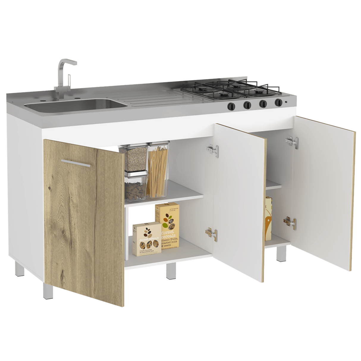 Mueble Inferior con Tres Puertas Lares Duna y Blanco 150 cm Sin Mesón - Cocinas | Bylmo