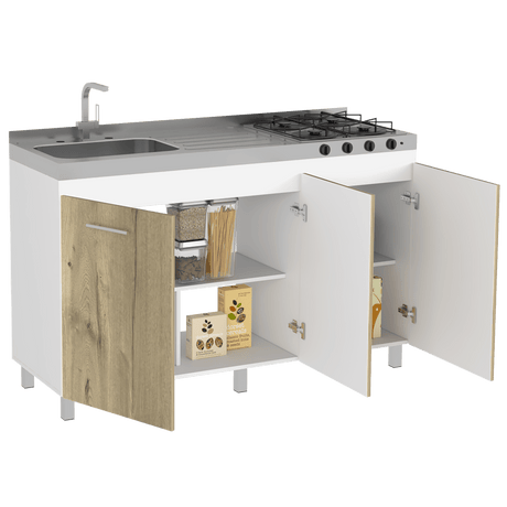 Mueble Inferior con Tres Puertas Lares Duna y Blanco 150 cm Sin Mesón - Cocinas | Bylmo