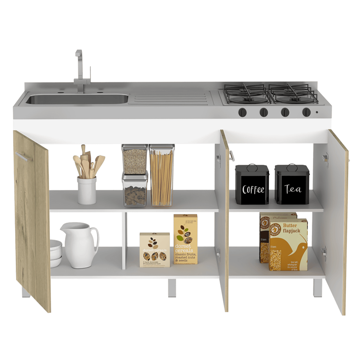 Mueble Inferior con Tres Puertas Lares Duna y Blanco 150 cm Sin Mesón - Cocinas | Bylmo