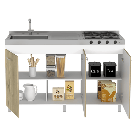 Mueble Inferior con Tres Puertas Lares Duna y Blanco 150 cm Sin Mesón - Cocinas | Bylmo