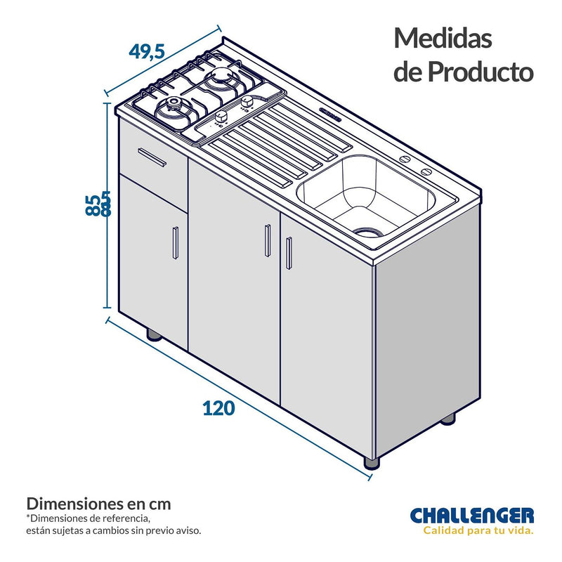 Mueble Inferior con Tres Puertas y Un Cajón Tor Amber 118 cm sin Mesón