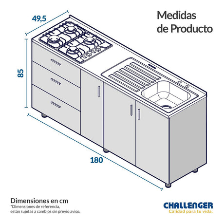 Mueble Inferior con Tres Puertas y Tres Cajones Felix Amber 180 cm sin Mesón - Cocinas | Bylmo