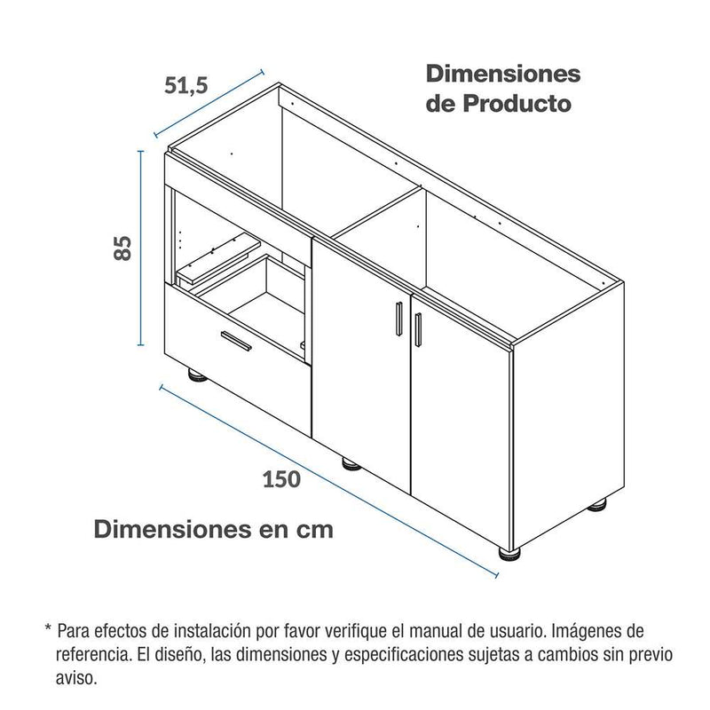 Mueble Inferior con Dos Puertas y Un Cajón Soldeu Dark 150 cm