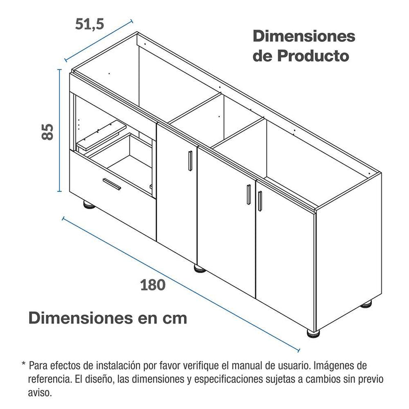 Mueble Inferior con Tres Puertas y Un Cajón Sansa Dark 180 cm