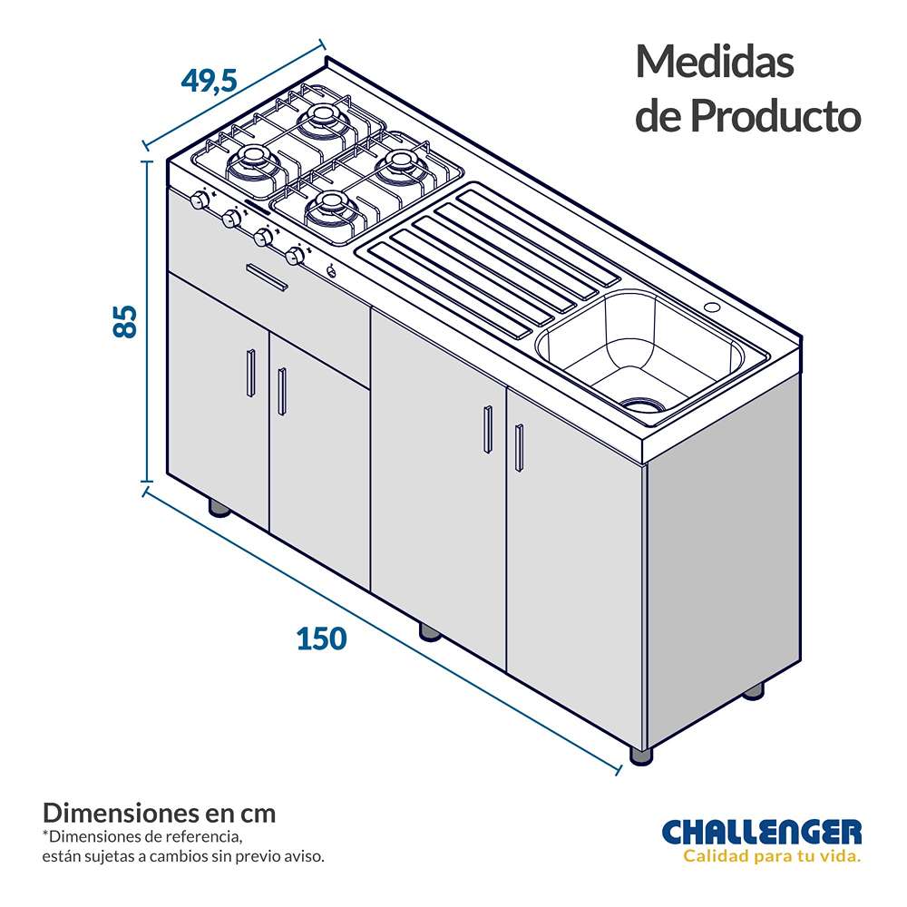 Mueble Inferior Más Mesón Dark 150 cm Versátil - Mueble Inferior | Bylmo