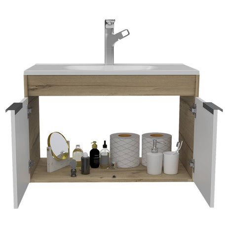 Mueble Carter Duna y Blanco 80 cm Flotante con Dos Puertas - Gabinetes | Bylmo