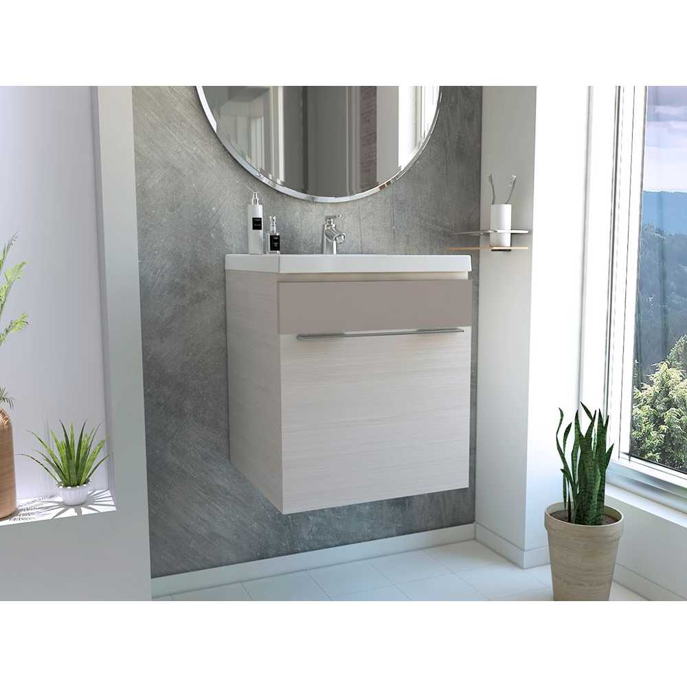Mueble para Lavamanos Elipse Niebla 45x45cm Individual sin Lavamanos y con con Un Cajón - Muebles para Baño | Bylmo