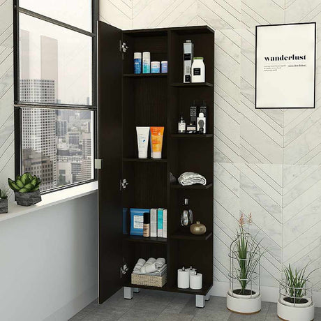 Mueble para Baño Esquinero Facto Wengue 52x158cm sin Cajones y con Cuatro Entrepaños - Muebles para Baño | Bylmo