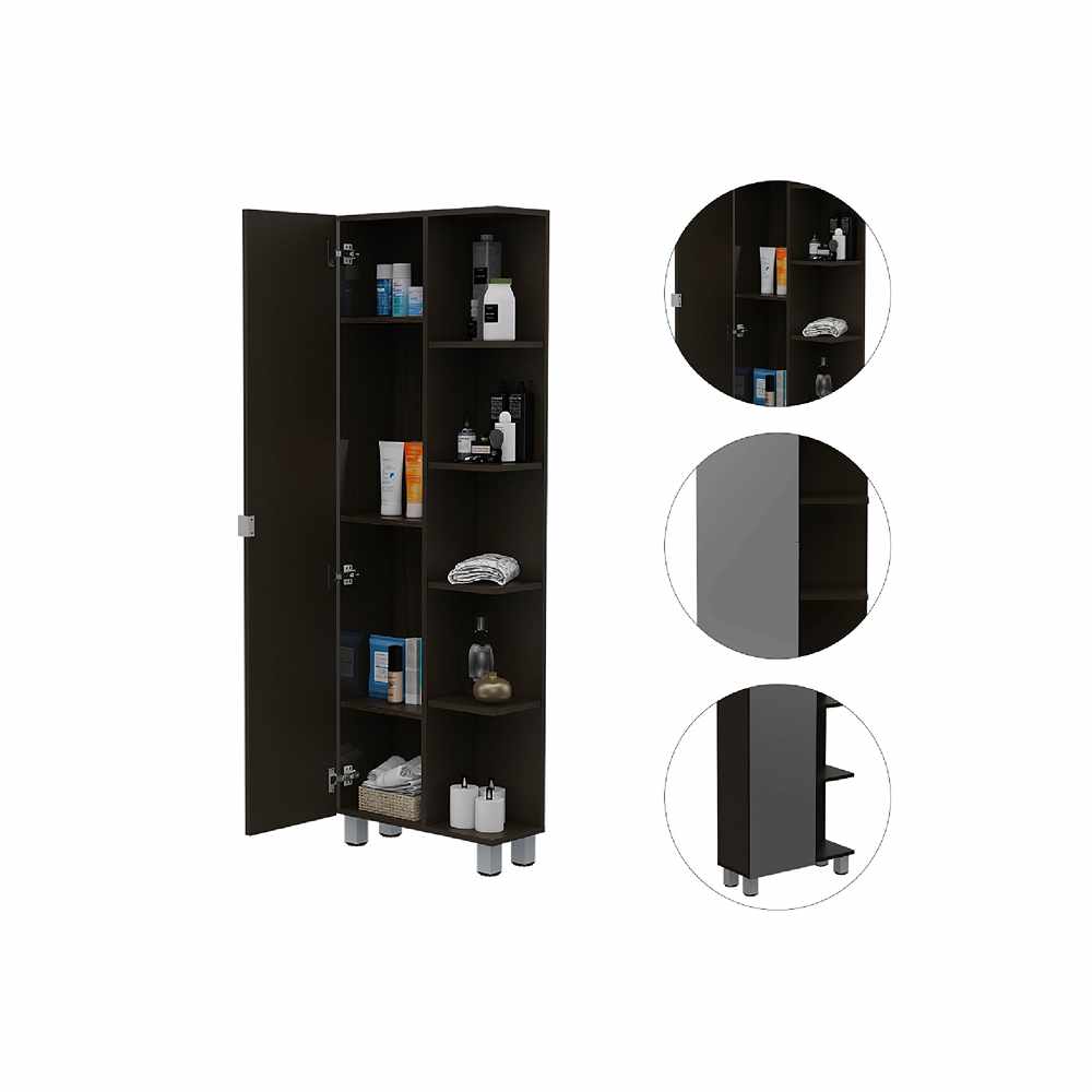 Mueble para Baño Esquinero Facto Wengue 52x158cm sin Cajones y con Cuatro Entrepaños - Muebles para Baño | Bylmo