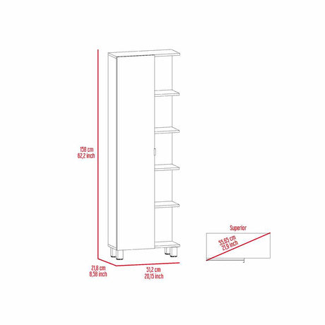 Mueble para Baño Esquinero Facto Wengue 52x158cm sin Cajones y con Cuatro Entrepaños - Muebles para Baño | Bylmo
