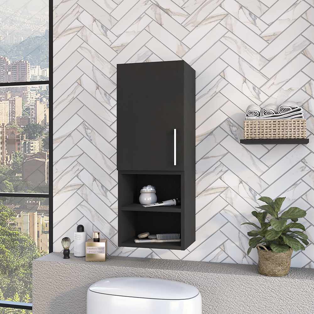 Gabinete de Baño Rectangular Lotus Wengue 30x80cm sin Espejo y con Una Puerta - Muebles para Baño | Bylmo