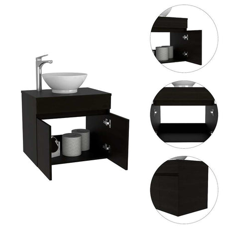 Mueble para Lavamanos Manchester Wengue 50x50cm Individual con Lavamanos y con con Una Puerta - Muebles para Baño | Bylmo