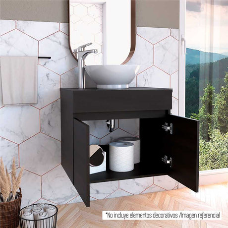 Mueble para Lavamanos Manchester Wengue 50x50cm Individual con Lavamanos y con con Una Puerta - Muebles para Baño | Bylmo