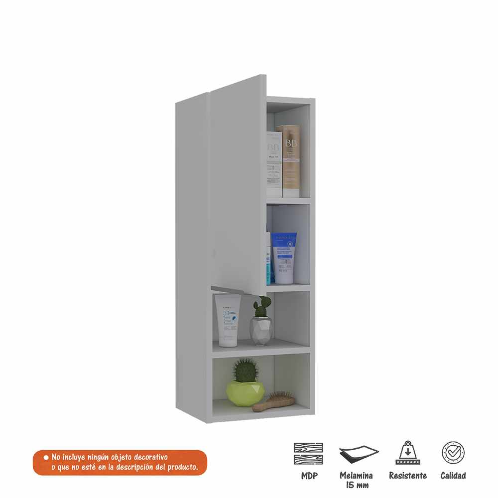 Gabinete de Baño Rectangular Operative Blanco 30x82cm sin Espejo y con Una Puerta - Muebles para Baño | Bylmo