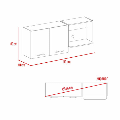 Mueble Superior de Cocina Lares Blanco 60x150cm con Un Entrepaño y con Dos Puertas - Cocinas | Bylmo