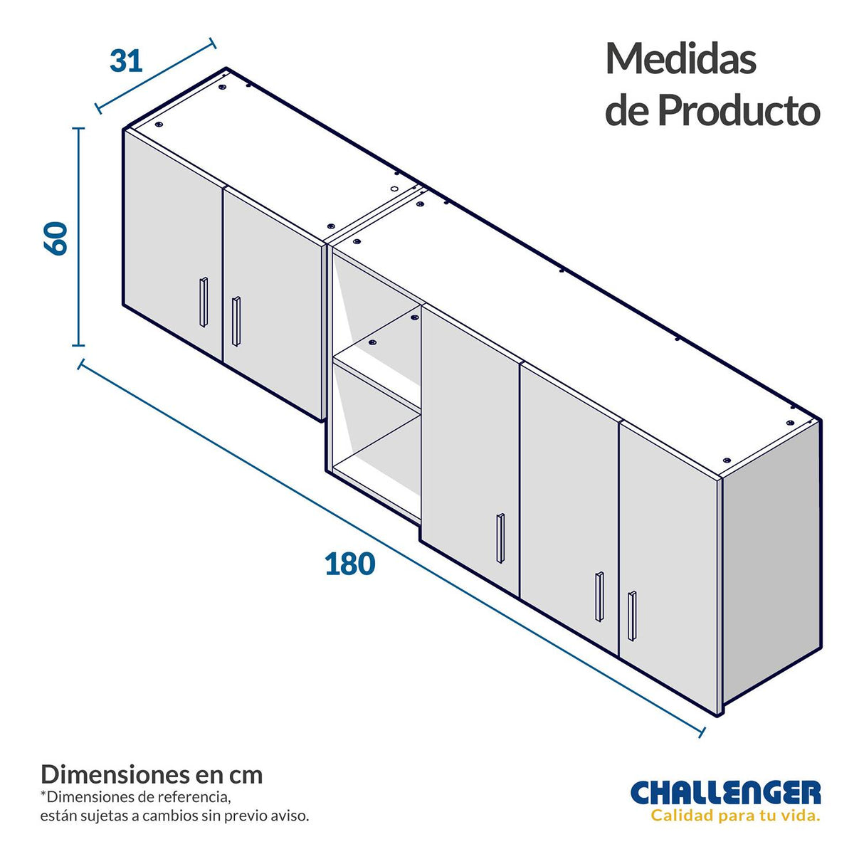 Mueble Superior con Cinco Puertas Snow Amber 180 cm - Cocinas | Bylmo