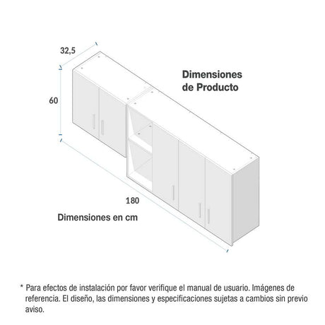 Mueble Superior con Cinco Puertas Egat Dark 180 cm - Muebles Superiores | Bylmo