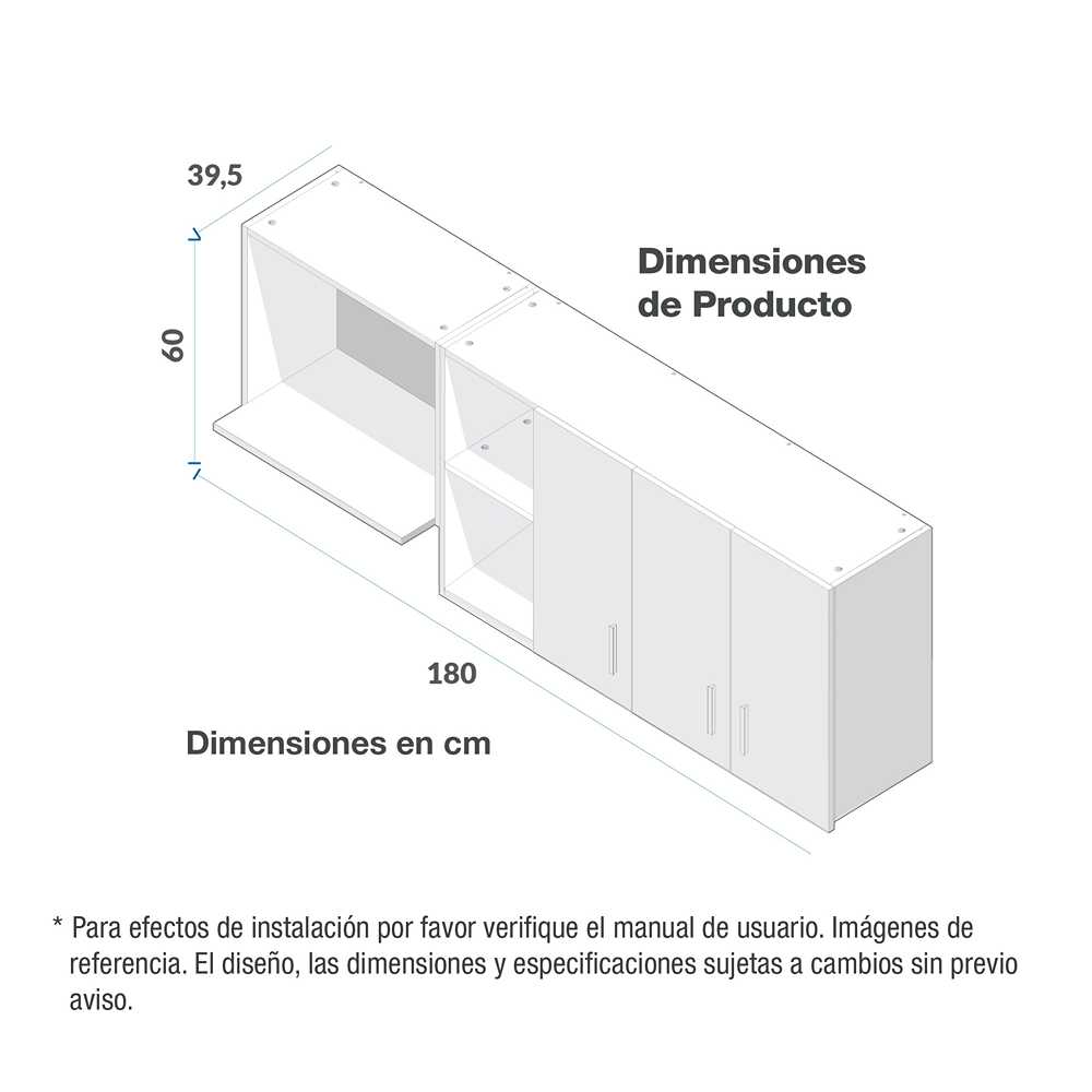 Mueble Superior con Tres Puertas Axat Dark 180 cm - Muebles Superiores | Bylmo