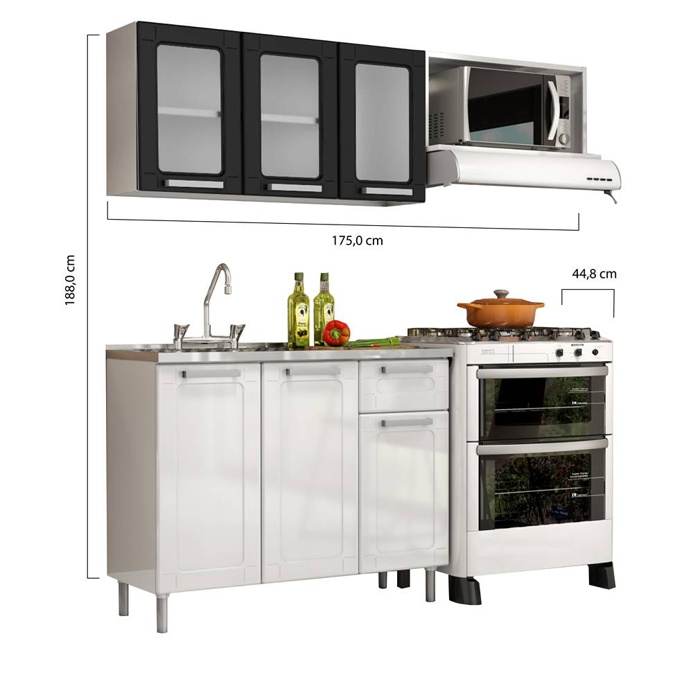 Cocina Integral Multipla Blanco y Negro 165 cm Izquierda con Mesón - Cocinas | Bylmo