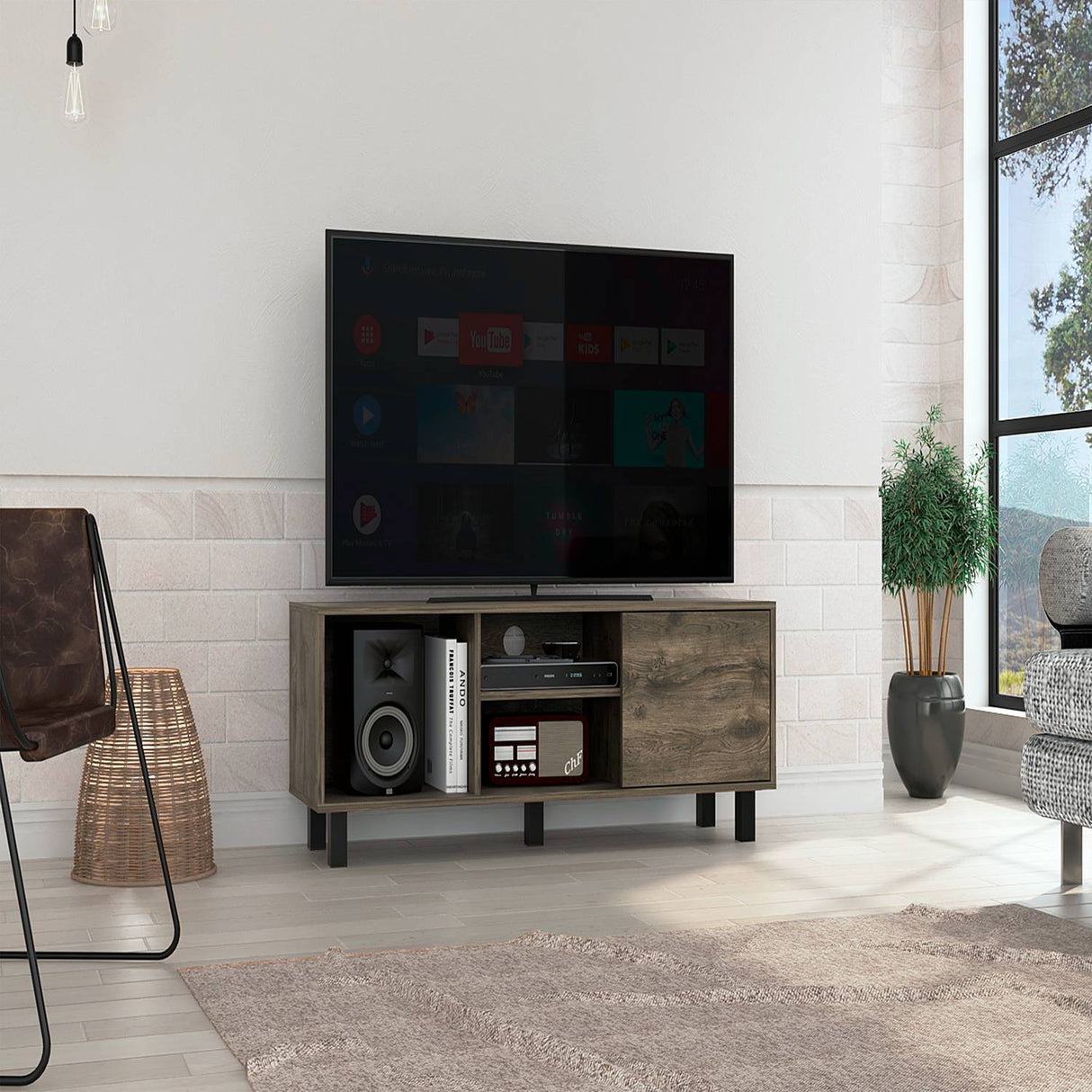 Rack de TV Soho Duna 115x45cm Para TV Hasta 45 Pulgadas con Un Cajón y con Ranuras para Cables y con Patas - Muebles de TV | Bylmo