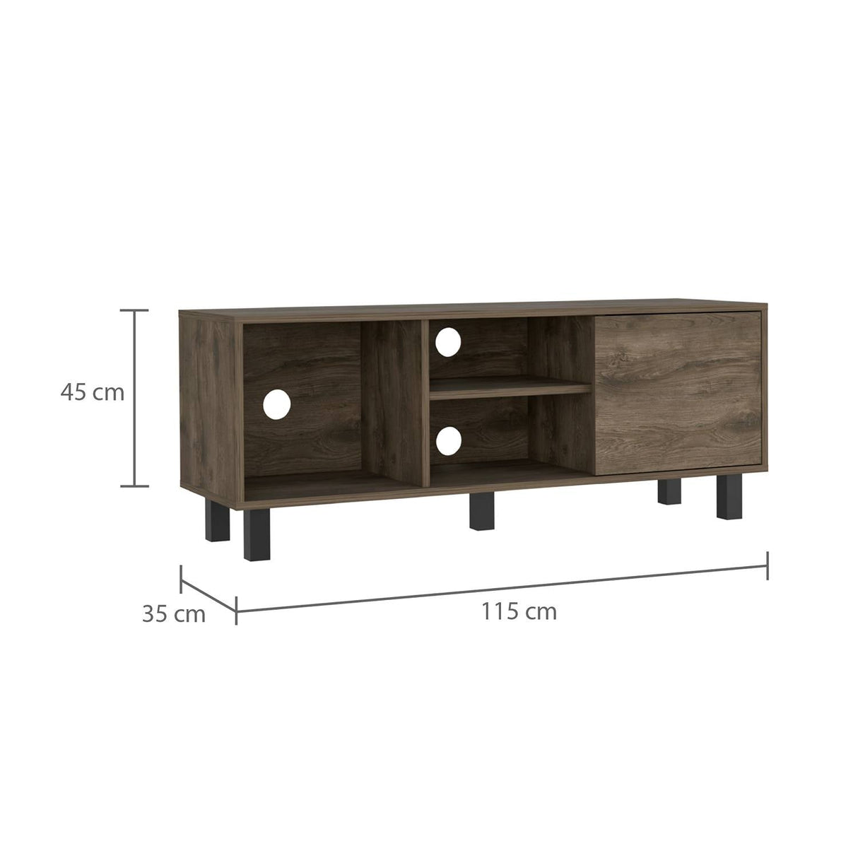 Rack de TV Soho Duna 115x45cm Para TV Hasta 45 Pulgadas con Un Cajón y con Ranuras para Cables y con Patas - Muebles de TV | Bylmo