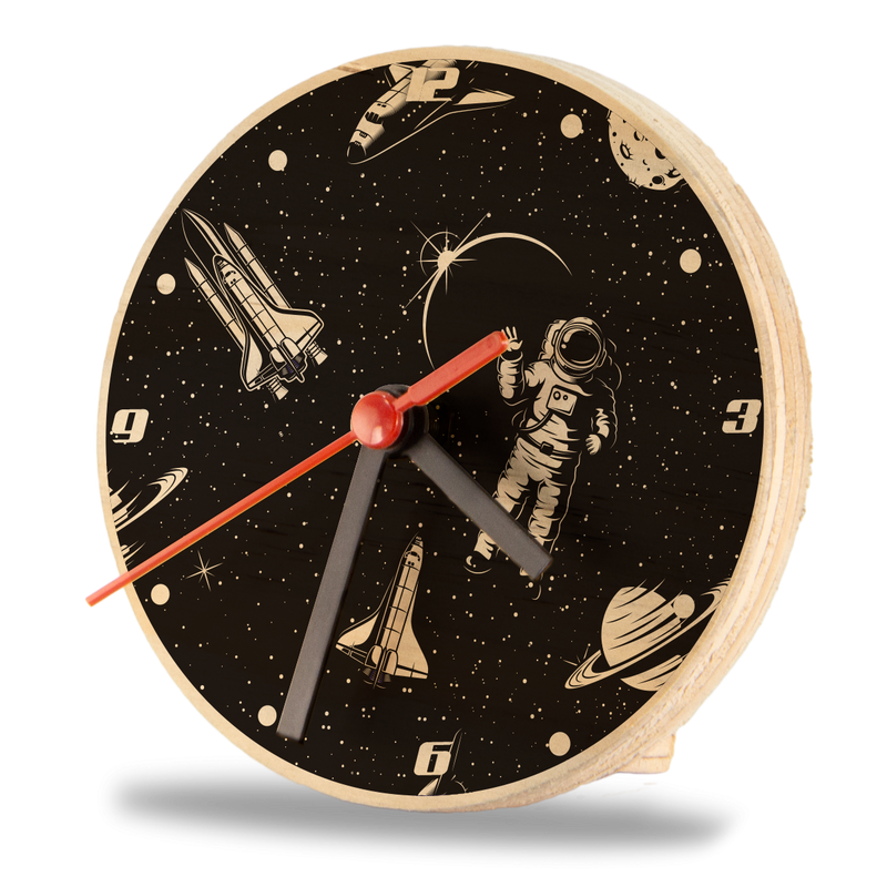 Reloj de Pared Space Astronauta y Cohetes Negro 12 x 12 cm