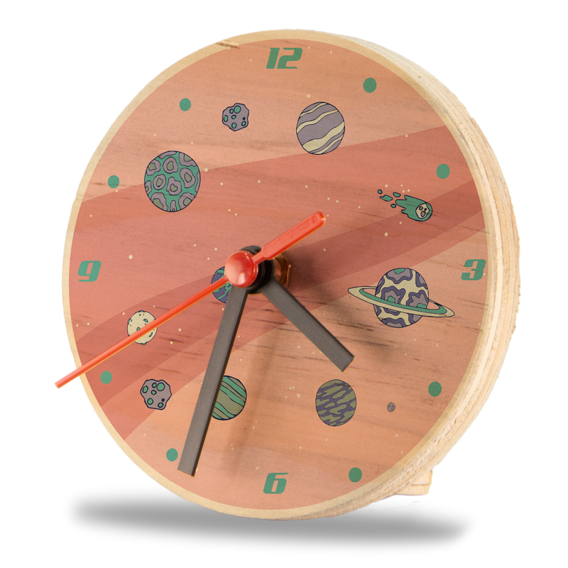 Reloj de Pared Space Planetas en Rosa Rosado 12 x 12 cm