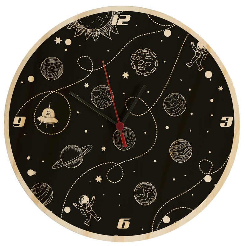 Reloj de Pared Space Planetas y Ovni Negro 29 x 29 cm