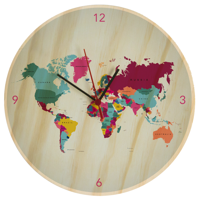Reloj de Pared Travel Mapamundi Multicolor 29 x 29 cm