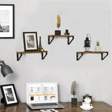 Set de 3 Repisas Cafe y Rustico 40x12cm Rectangular Flotante con Tres Entrepaños - Repisas y Percheros | Bylmo